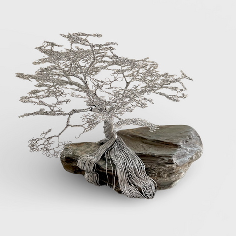 Keith Simpson ‘Tree’ aluminium wire on slate 40x30x25cm