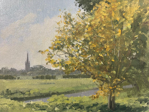 Christopher Miers RBA 'Autumn Leaves, Lechlade' oil 20x25cm