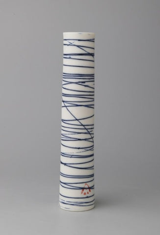 Ali Tomlin ‘Blues Lines Stem Vase’ (AT34) ceramic H14xD3cm