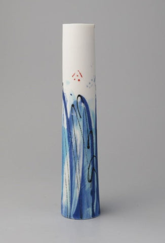 Ali Tomlin ‘Monoprint turquoise and blue Stem Vase’ (AT35) ceramic H14xD3cm
