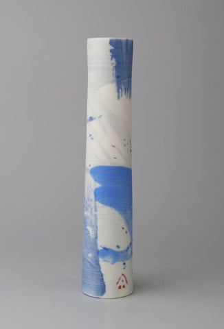 Ali Tomlin ‘Brushed blues Stem Vase’ (AT36) ceramic H14xD3cm