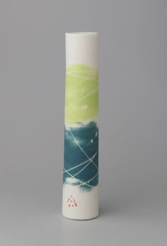 Ali Tomlin ‘Teal and lime Stem Vase’ (AT39) ceramic H13xD3cm