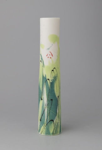 Ali Tomlin ‘Monoprint Teal and lime Stem Vase’ (AT40) ceramic H14xD3cm