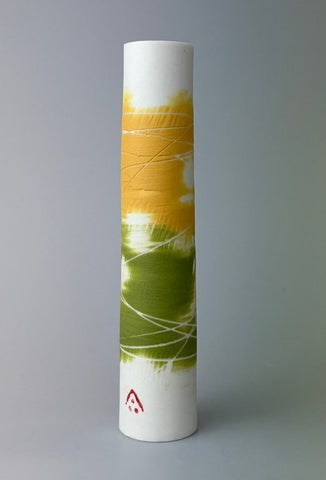 Ali Tomlin ‘Ochre and Moss Stem Vase’ (AT45) ceramic H14.5xD3cm