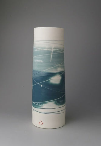 Ali Tomlin ‘Two Teals Cylinder Vase’ (AT53) ceramic H21cm