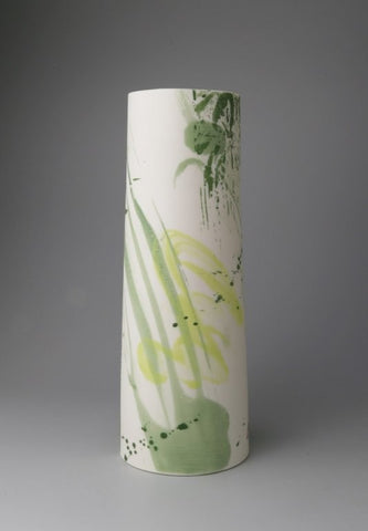 Ali Tomlin ‘Brushed Greens Cylinder Vase’ (AT54) ceramic H21cm