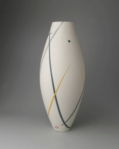 Ali Tomlin ‘Oval Vase (grey and yellow splash)’ AT62 porcelain