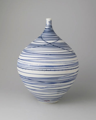 Ali Tomlin ‘Bottle Neck Round Vase (blue lines)’ AT64 porcelain