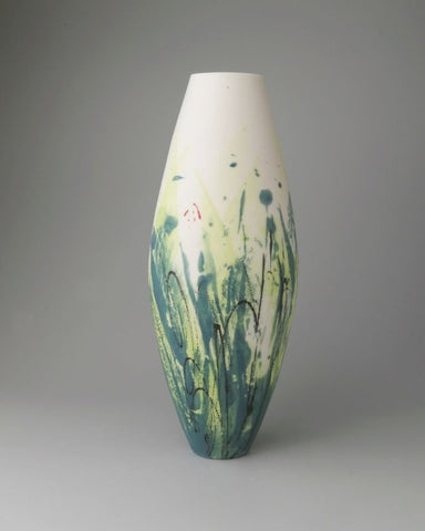 Ali Tomlin ‘Slim Oval Vase (monoprint teal and lime)’ AT65 porcelain