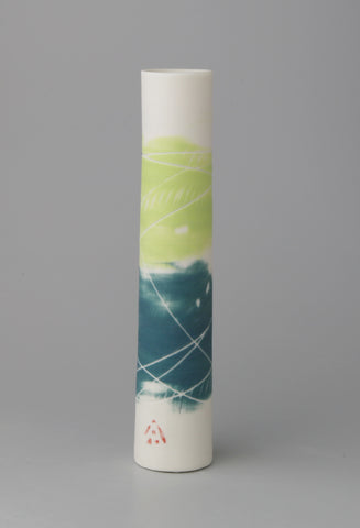 Ali Tomlin 'Stem Vase - Teal and Lime' ceramic (AT74) H14xD3cm