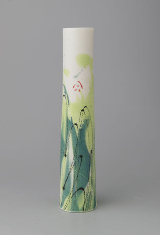 Ali Tomlin 'Stem Vase - Monoprint Teal and Lime' ceramic (AT76) H14xD3cm