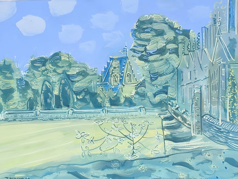 Alan Halliday 'Christ Church from Merton College' gouache 56x76cm