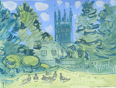 Alan Halliday 'Christ Church from the Canon's Garden at Christ Church, Oxford' gouache 56x76cm