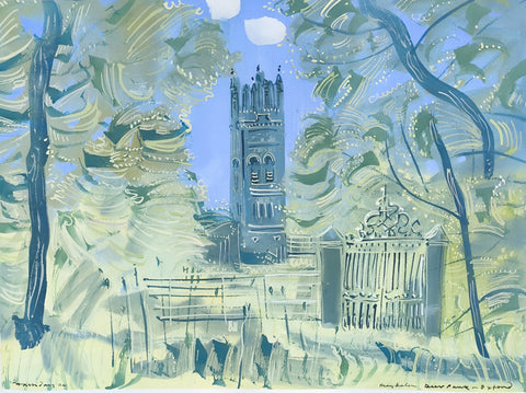 Alan Halliday 'Magdalen College From Addison's Walk and the Deer Park' gouache 56x76cm