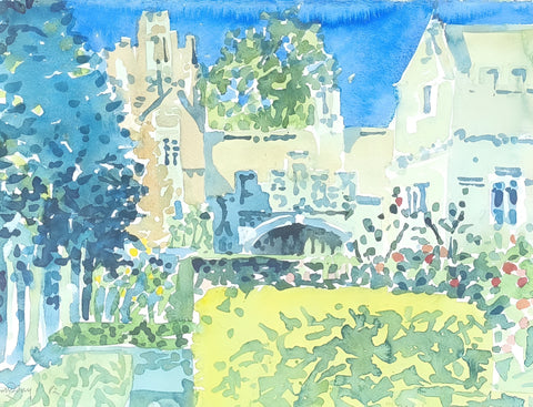Alan Halliday 'Magdalen College, Oxford' gouache 27x38cm