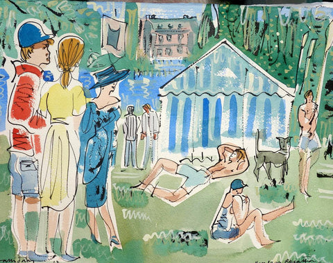 Alan Halliday 'Taking the Sun at Henley Regatta' watercolour and gouache 28x38cm