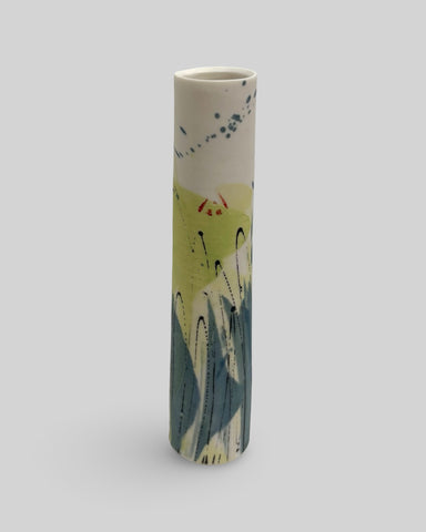 Ali Tomlin 'Stem Vase - Monoprint Teal and Lime' ceramic (AT76) H14xD3cm £55