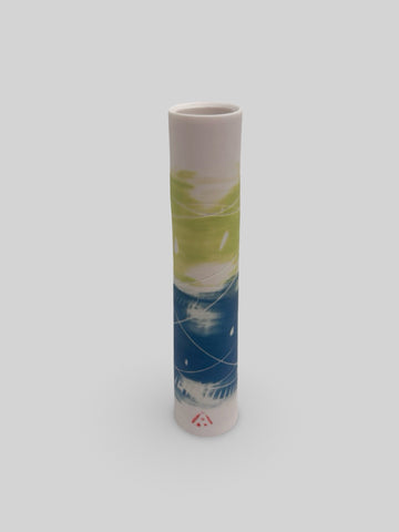 Ali Tomlin 'Stem Vase - Teal and Lime' ceramic (AT74) H14xD3cm