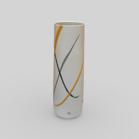 Ali Tomlin ‘Yellow & Grey Splash Cylinder Vase’ (AT28) ceramic H21cm