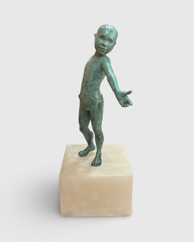 Alison Bell ‘Lost Boy’ bronze on alabaster H40xW15xD19cm