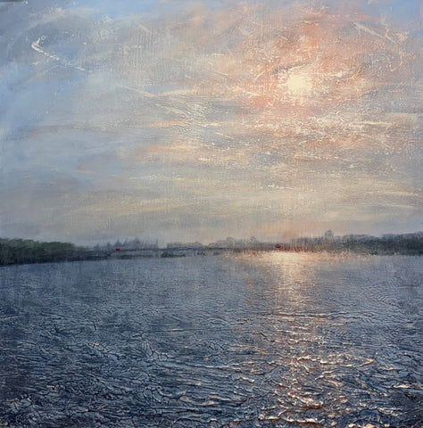 Alison Groom 'Lightest Light at Waterloo' oil over textured acrylic on canvas 75x75cm