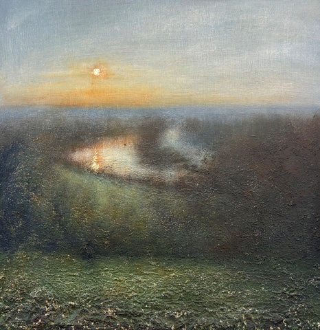 Alison Groom 'Richmond Shimmers' oil over textured acrylic on board 50x50cm (60x60cm framed)