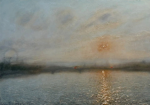 Alison Groom 'Southbank Sunshine' oil over textured acrylic on canvas 59x84cm