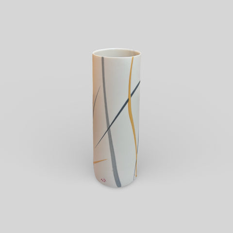 Ali Tomlin ‘Cylinder Vase (Yellow & Grey Splash)’ AT15 porcelain H20xD7cm