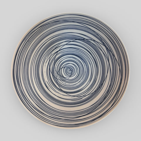 Ali Tomlin ‘Rounded Bowl (blue lines)’ AT9 porcelain H11.5xD19.5cm