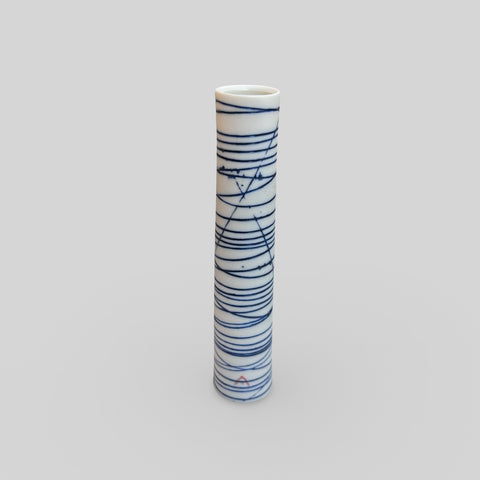 Ali Tomlin ‘Single Stem Vase (Blue Lines)’ AT2 porcelain H14xD3cm