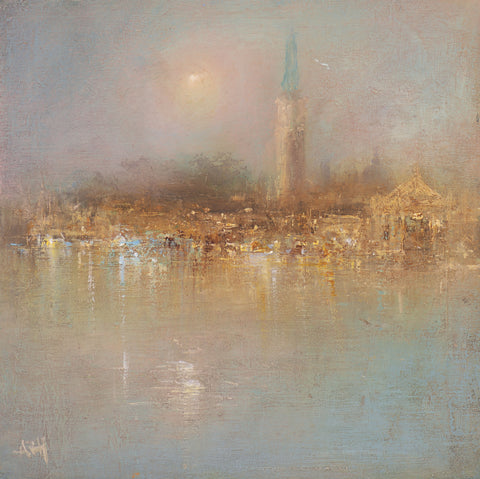 Amanda Hoskin 'A Golden Light, Venice' oil on board 20x20cm