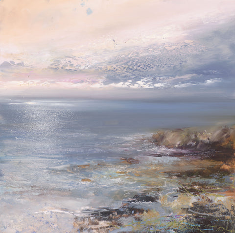 Amanda Hoskin 'Evening Sky, Gwithian, Cornwall' oil on mylar paper 27x27cm