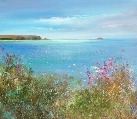 Amanda Hoskin 'Foxgloves at Daymer Bay, Cornwall' oil on paper 25x30cm