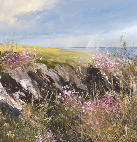 Amanda Hoskin 'On the Coastal Path to St Ives' oil on mylar paper 19x17.5cm