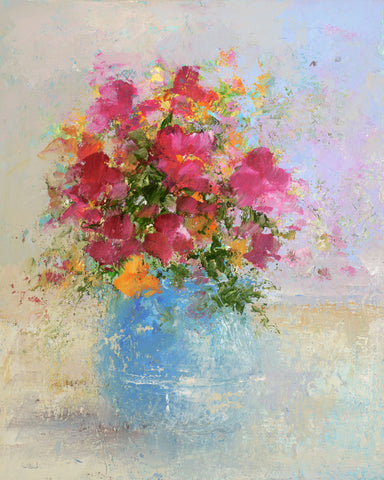 Amanda Hoskin 'Pansies from the Studio Garden' oil on canvas 25x20cm