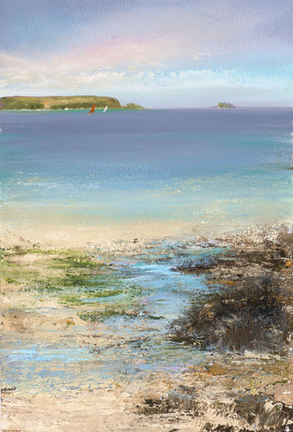 Amanda Hoskin 'Rock Beach at low water, Cornwall' oil on board 26x17cm