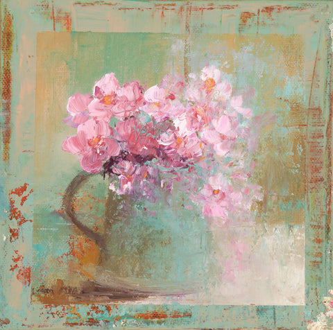 Amanda Hoskin 'Summer flowers from the studio garden' oil on canvas 14x14cm