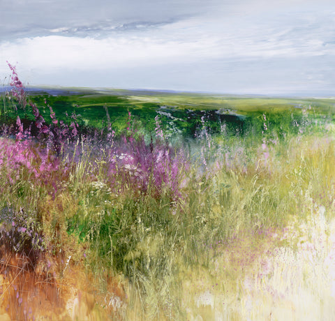 Amanda Hoskin 'Through the Summer Fields Heading to Mounts Bay' oil on mylar paper 27x27cm