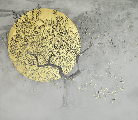 Angus Hampel 'Wisdom' etching, aquatint and gold leaf 54x60cm