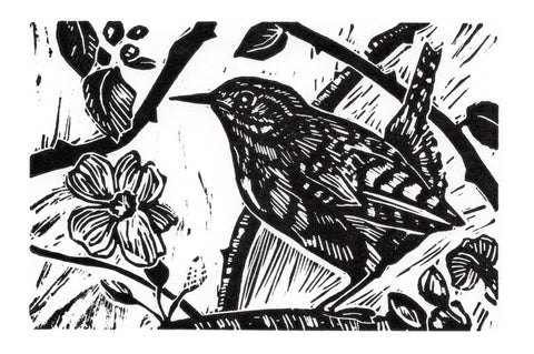 Anita Saunders 'Fledged' linocut ed of 17 18x13cm