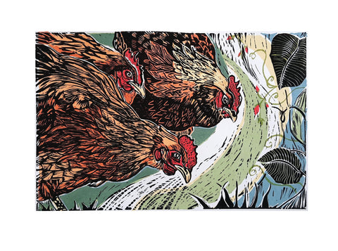Anita Saunders 'Girls' Day Out' linocut with screen ed of 18 31x21.5
