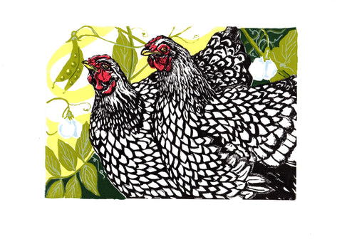 Anita Saunders 'Peas in a Pod' linocut with screen ed of 10 31x21cm