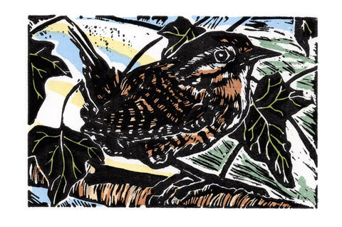 Anita Saunders 'Wren' linocut with screen ed of 11 18x13cm