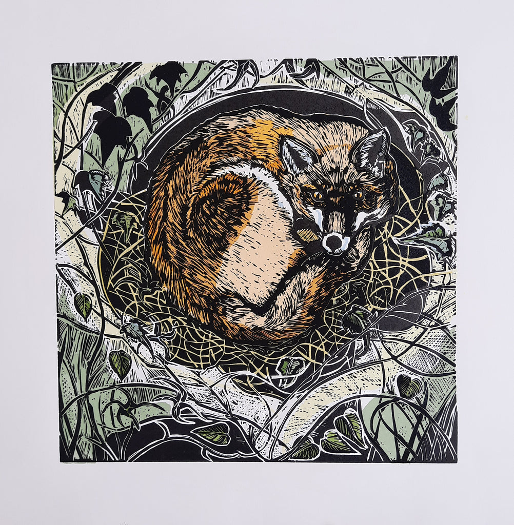Anita Saunders 'Day Bed' linocut with screen ed of 12 31x31cm