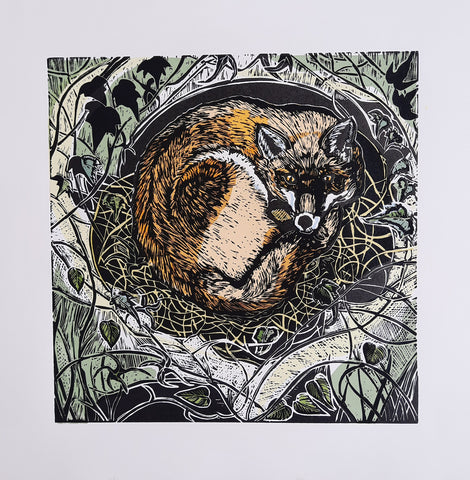 Anita Saunders 'Day Bed' linocut with screen ed of 12 31x31cm