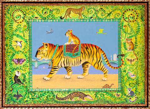 Ann Edwards 'Battersea Tiger' acrylic on Italian gesso poplar board with 22ct gold leaf 50x70cm (54x73cm framed)