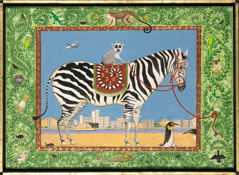 Ann Edwards 'Battersea Zebra' acrylic on Italian gesso poplar board with 22ct gold leaf 50x70cm (54x73cm framed)