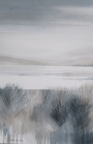 Anne Skinner RSW 'Over the Loch' watercolour 24x15cm (42x33cm framed)