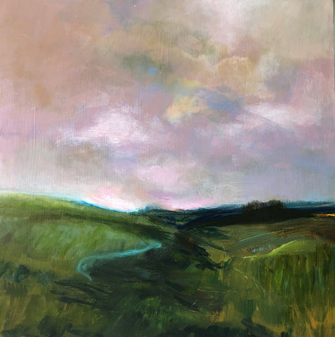 Annie Boisseau 'Pink Light' oil on panel 30x30cm (46x46cm framed)