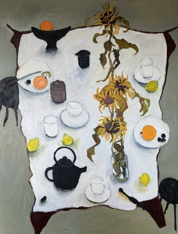 Annie Rouse 'Table with Sunflowers' oil on canvas 101x76cm